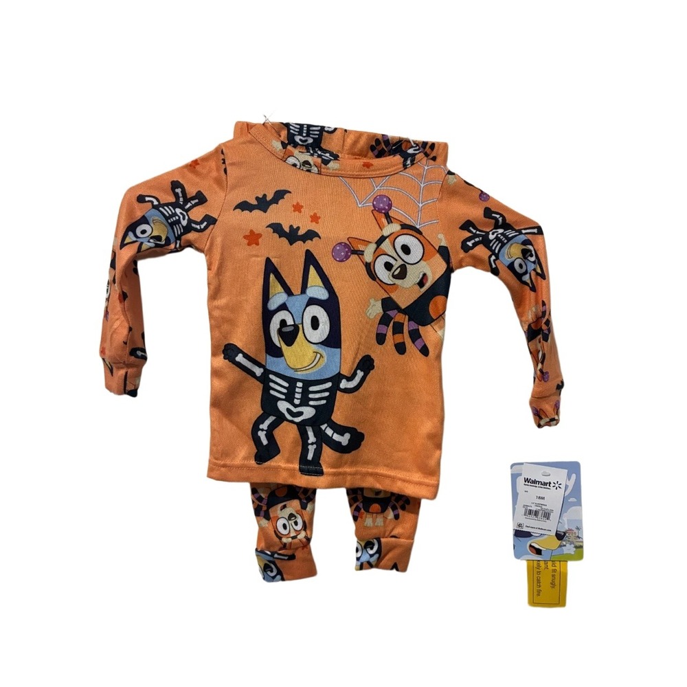 Bluey Halloween Pajamas 18M‎ Orange Skeleton Bingo Spider 2 Piece Set NWT